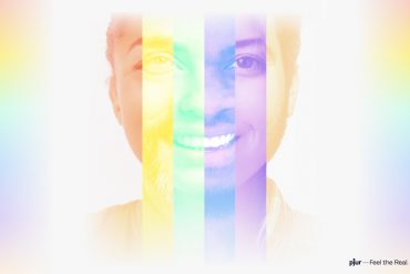 Ein Bild, das Menschliches Gesicht, Farbigkeit (Die Regenbogenflagge), Verschwommen enthält.
