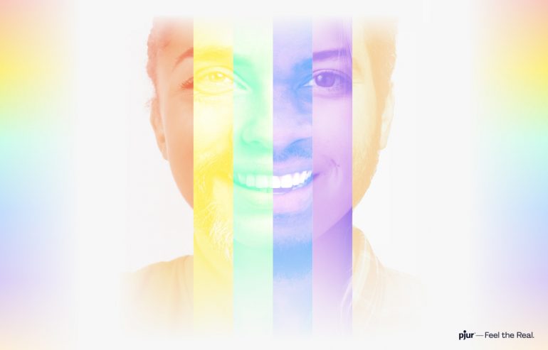 Ein Bild, das Menschliches Gesicht, Farbigkeit (Die Regenbogenflagge), Verschwommen enthält.